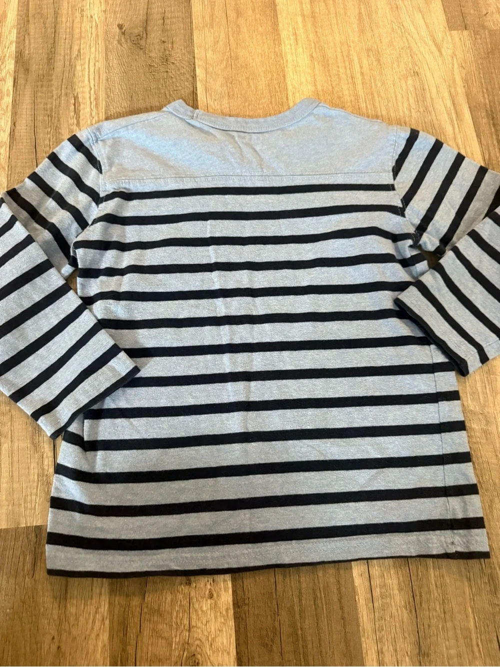 Kids Long Sleeve Striped Pocket Tee - Light Blue & Navy